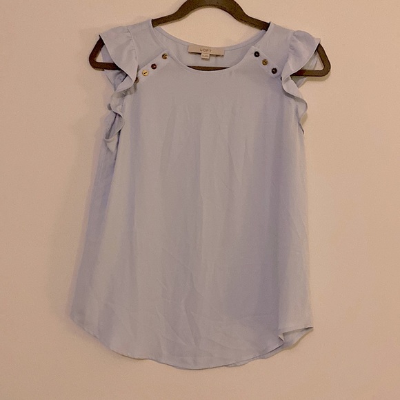 LOFT Blue Ruffle Sleeve Top - Picture 3 of 6